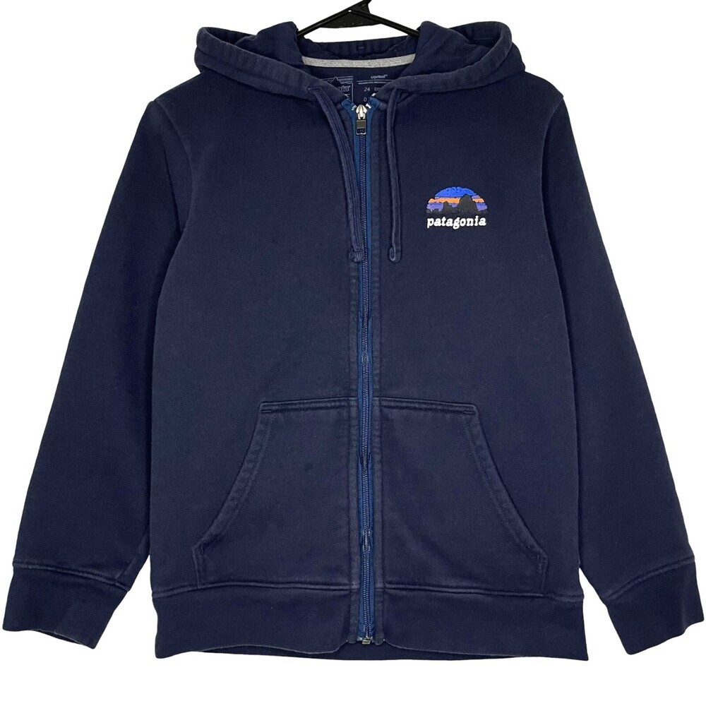 Patagonia Skyline Stencil Womens Hoodie XS Blue Fleece Uprisal Full Zip Fitz Roy